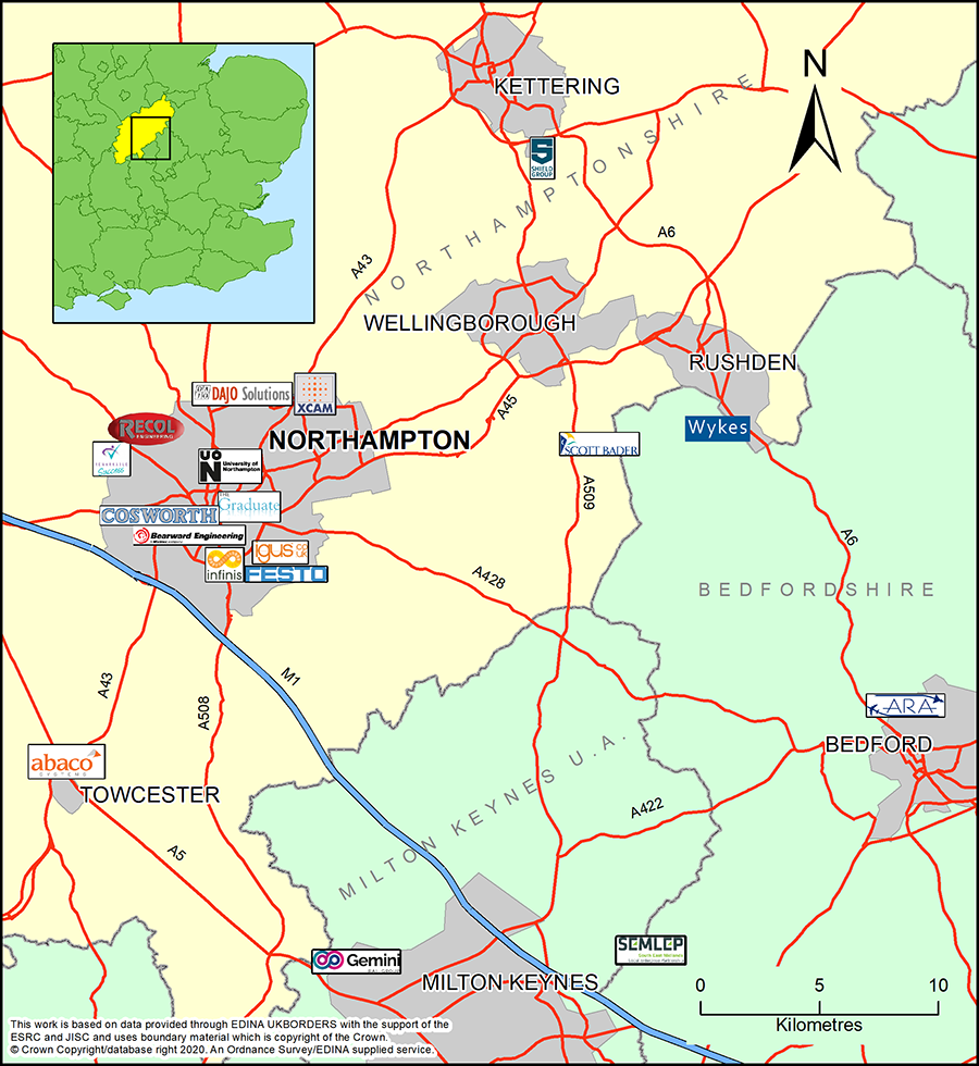 Map of locations of partner companies in the NETP